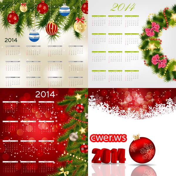 Новогодние календарные сетки и открытки на 2014 год